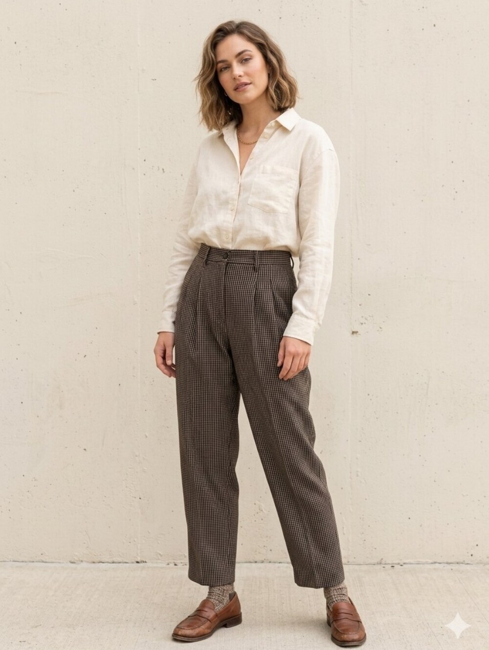 Twik by Simons Plaid Pleated Tapered Pants Size Small